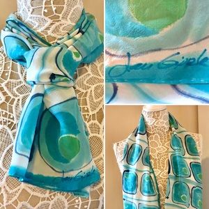 Vintage 1980’s’s Designer Jan Gipple Silk oblong scarf blue and white tones